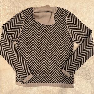 Talbots Chevron Patterned Black and tan turtleneck Sweater